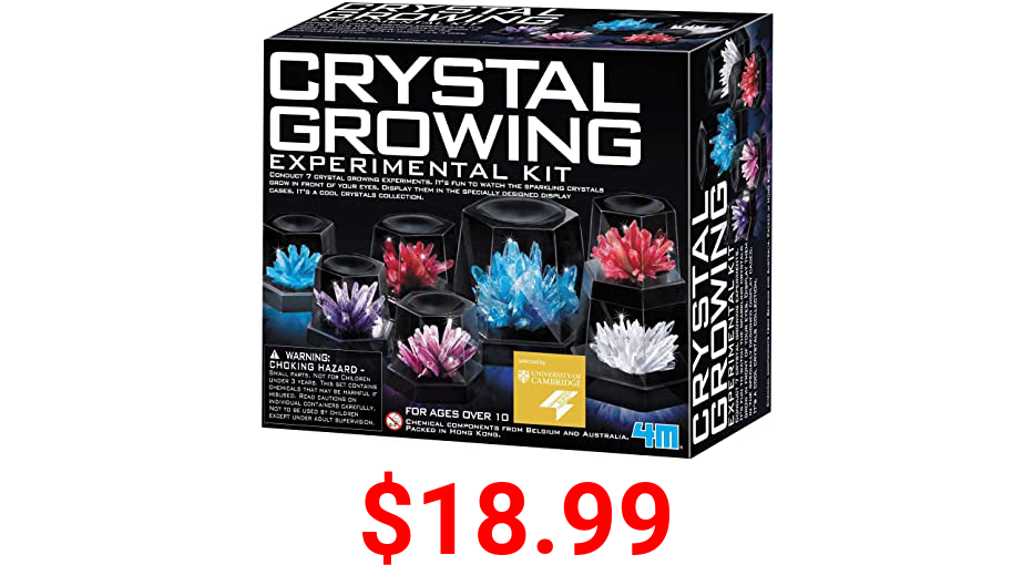 4M 5557 Crystal Growing Science Experimental Kit - 7 Crystal Science Experiments with Display Cases - Easy DIY STEM Toy Lab Experiment Specimens, Educational Gift for Kids, Teens, Boys & Girls