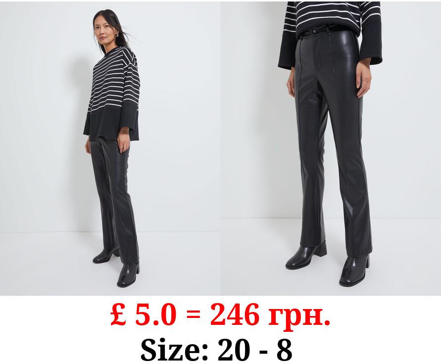 Black Faux Leather Kickflare Trousers