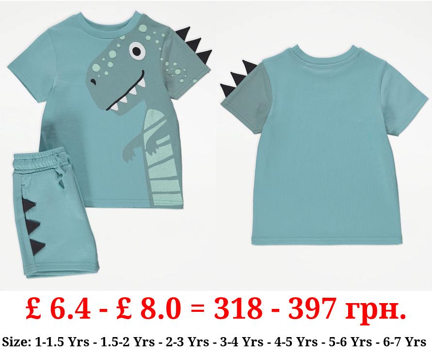 Teal Dinosaur Spike T-Shirt and Shorts Outfit