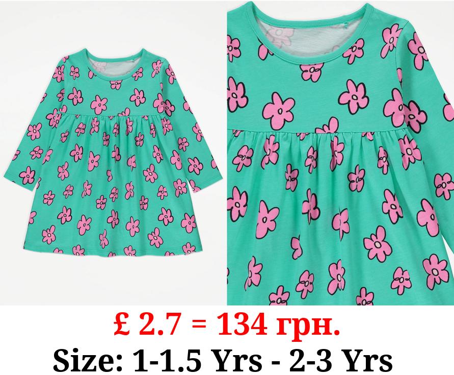 Bright Green Daisy Long Sleeve Dress