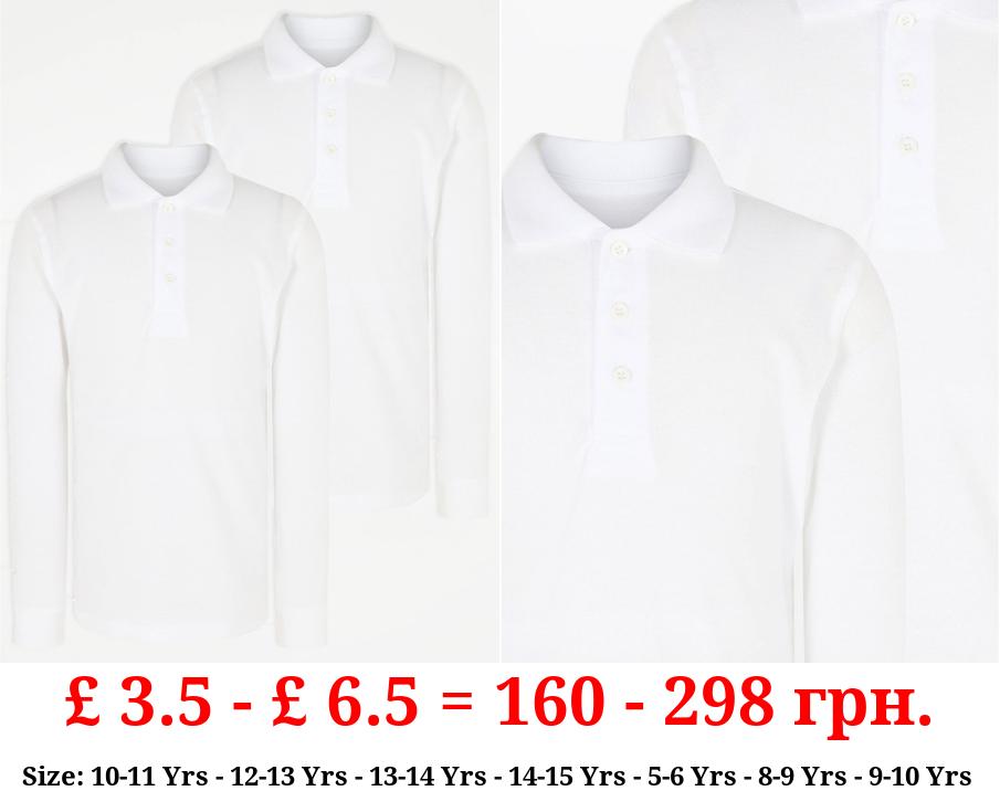 White Regular Fit Long Sleeve School Polo Shirts 2 Pack