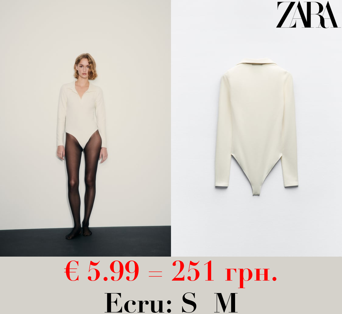 INTERLOCK BODYSUIT WITH POLO COLLAR