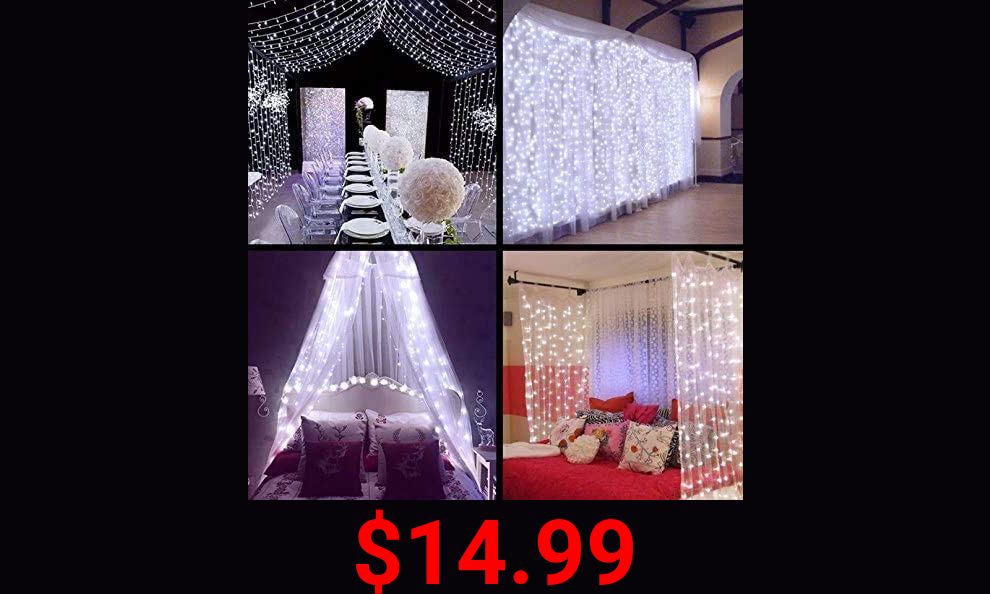 LED Fairy String Curtain Lights with Remote Control Wall Lights for Bedroom Twinkle Hanging Lights for Party Wedding Decorations Indoor and Outdoor Christmas Halloween Gift(300Led-Cold White)