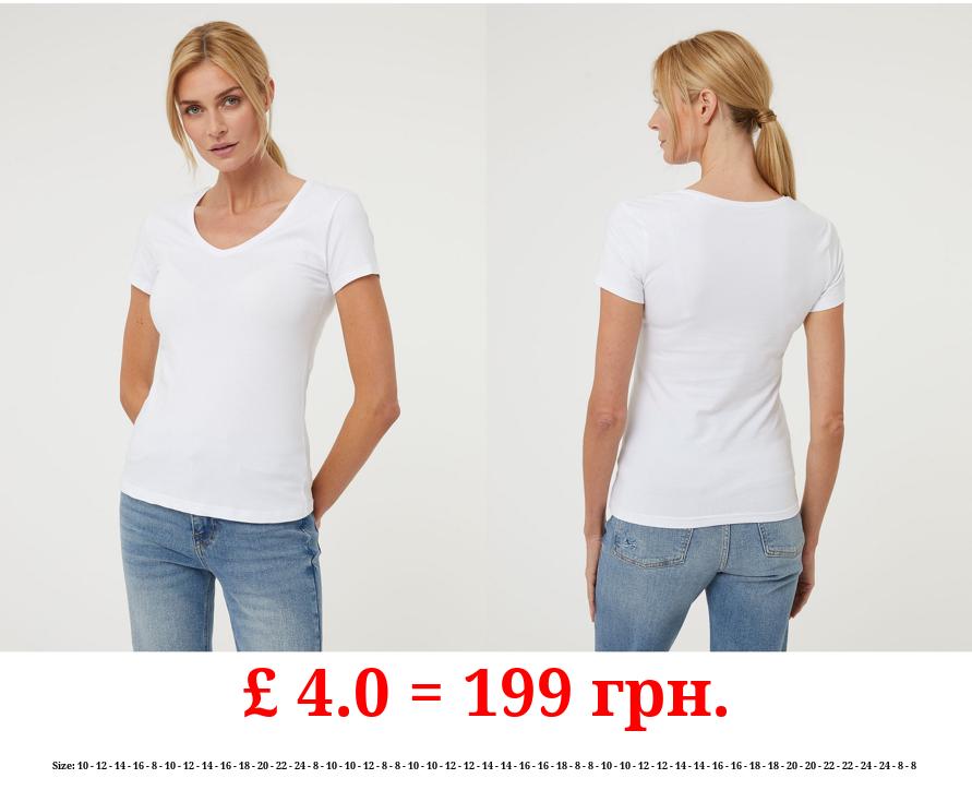 White Basic V Neck Top