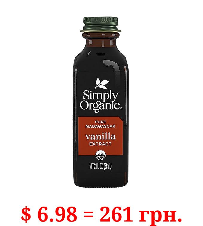 Simply Organic Pure Madagascar Vanilla Extract, 2-Ounce Glass Jar, Certified Organic, Sugar-Free Flavor For Smoothies