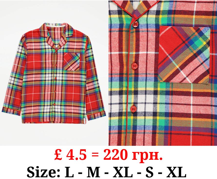 Red Checked Matching Mens Christmas Pyjama Shirt