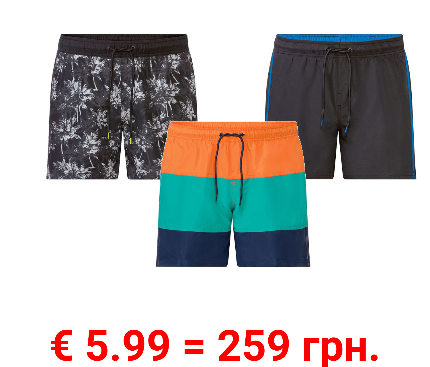 LIVERGY® Herren Badeshorts mit seitlichen Eingrifftaschen und Gesäßtasche