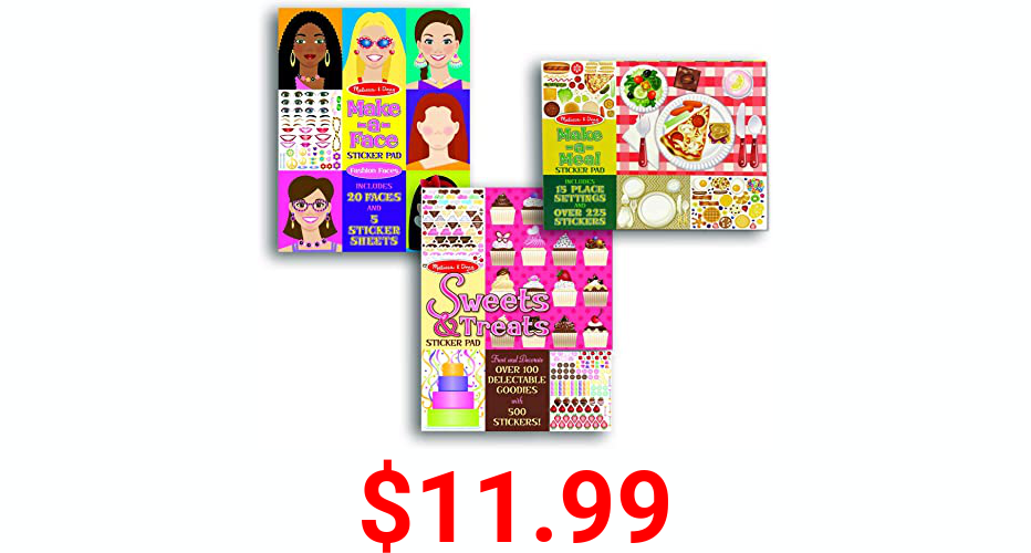 Melissa & Doug Sticker Pads Set: Sweets and Treats, Make-a-Face Fashion, and Make-a-Meal