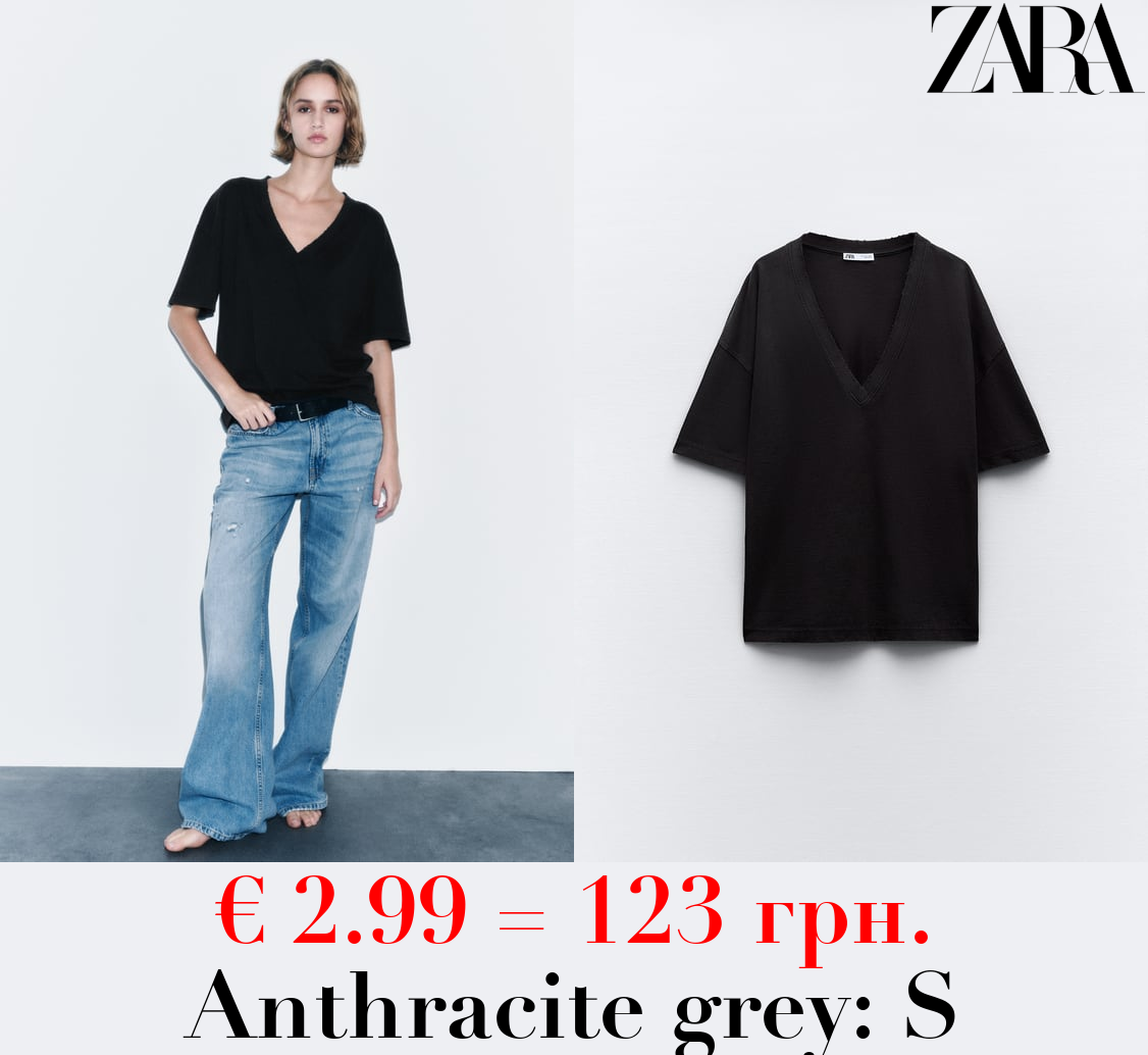 FADED-EFFECT V-NECK T-SHIRT