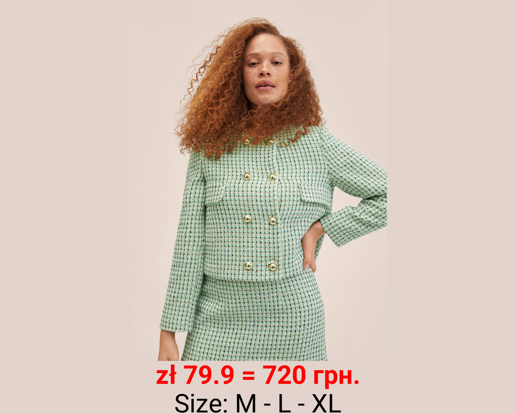 Chaqueta tweed doble botonadura