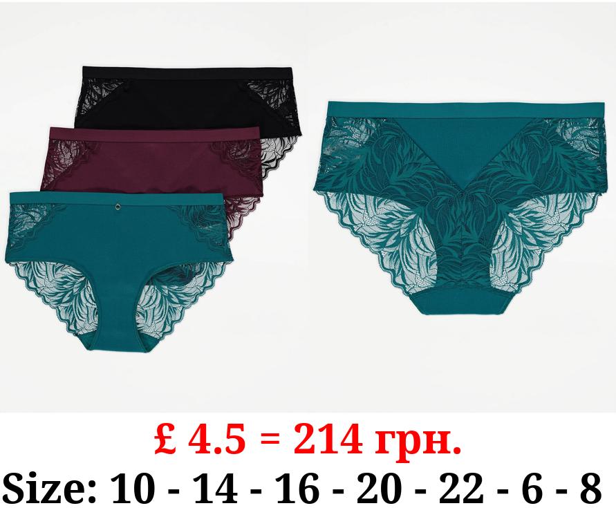 Lace Back Ribbed Midi Knickers 3 Pack