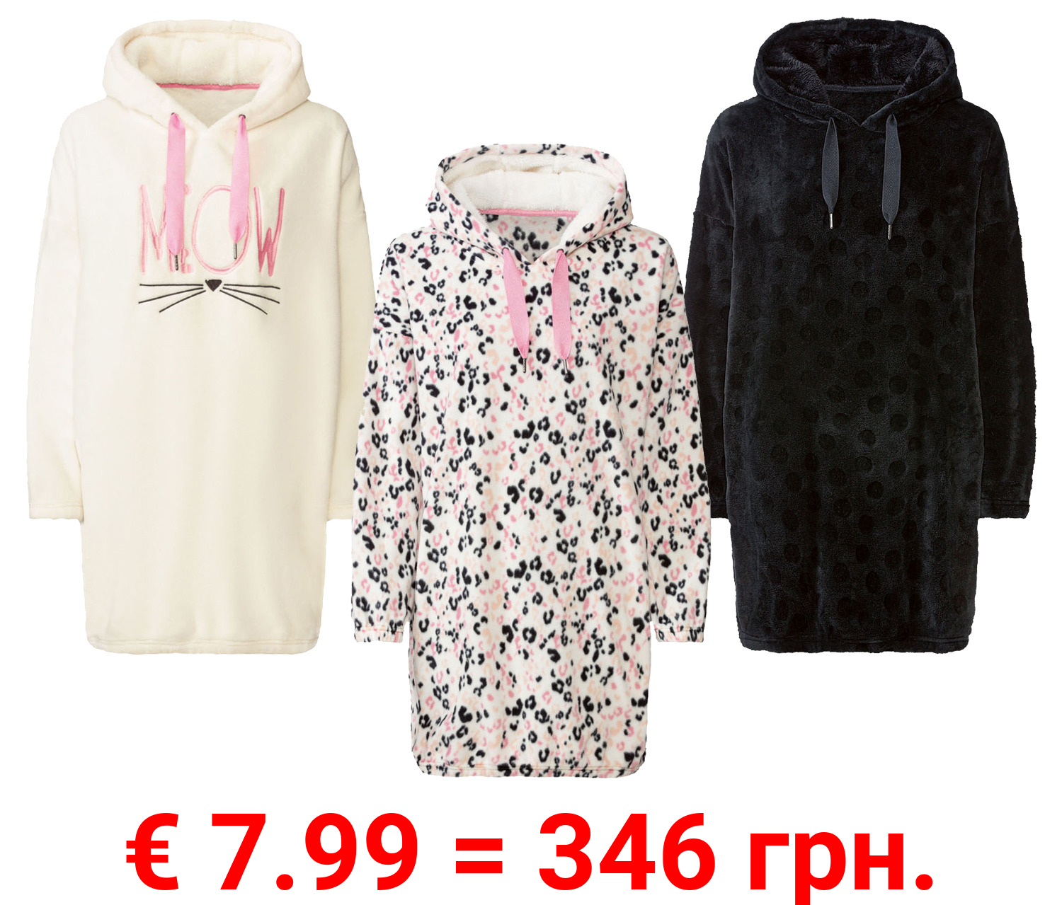 esmara® Damen Plüsch-Kleid mit Kapuze und Teddyplüsch