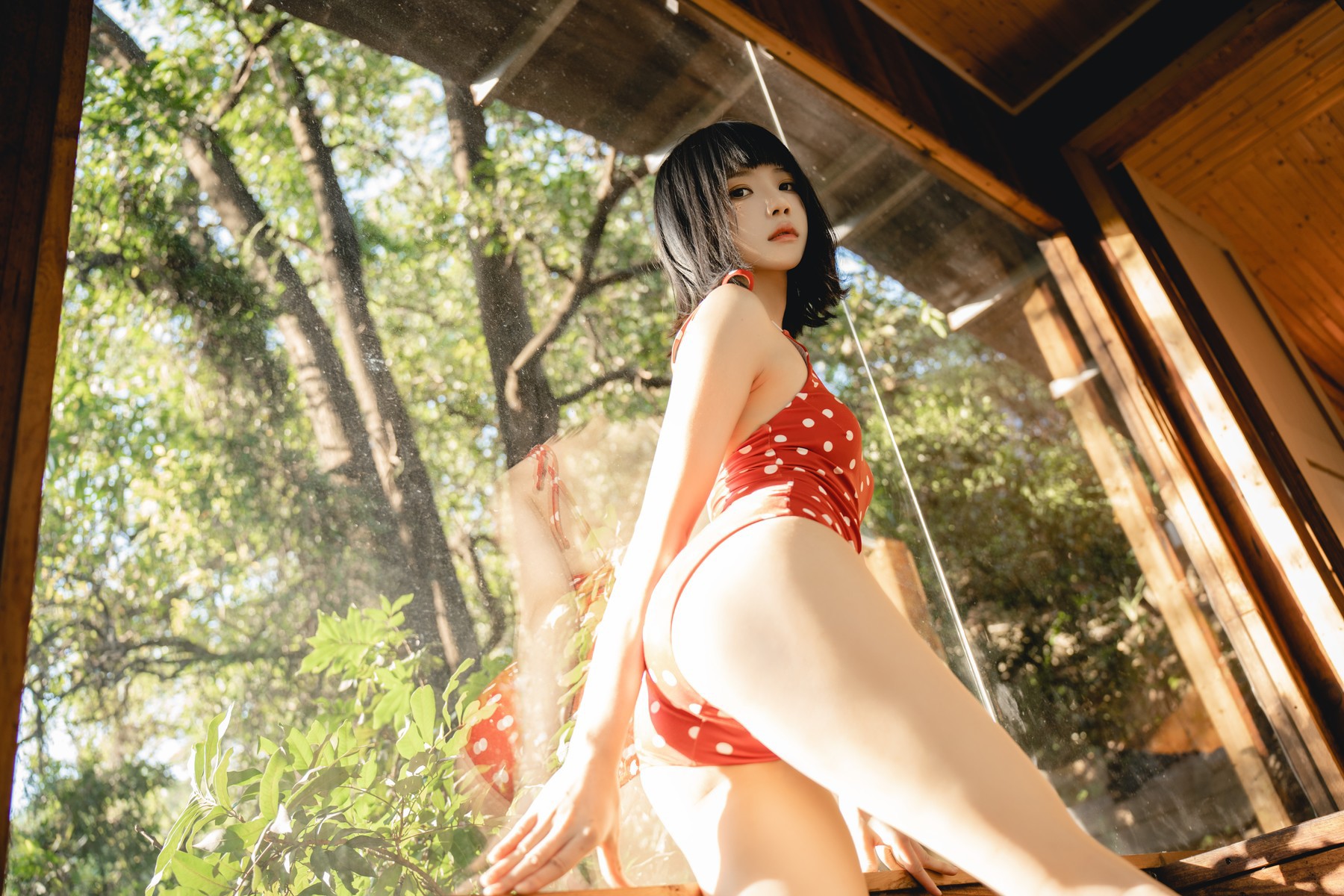 Cosplay 桜桃喵 红波点 Red Polka Dot 45