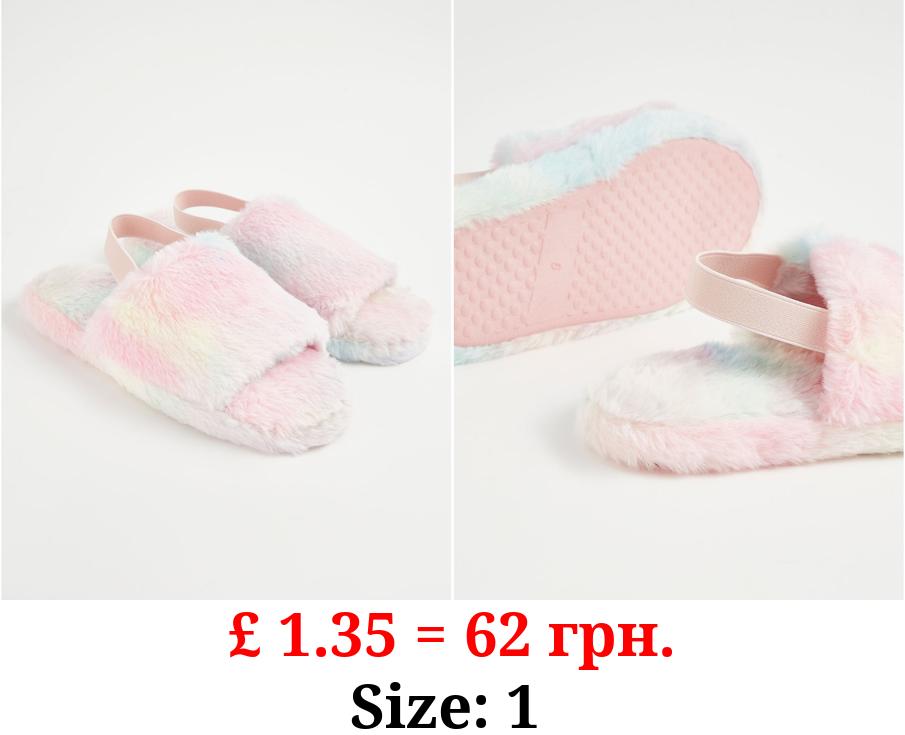 Pastel Rainbow Faux Fur Mule Slippers