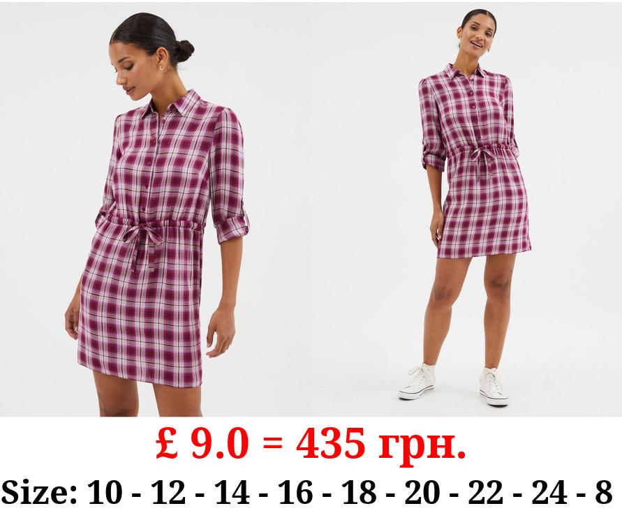 Purple Checked Mini Shirt Dress