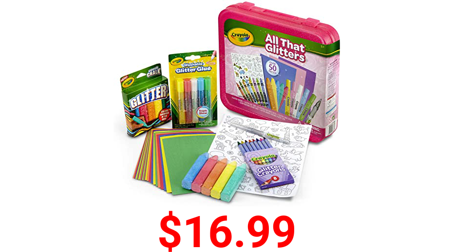 Crayola All That Glitters Art Case Coloring Set, Toys, Gift for Kids Age 5+, Pink