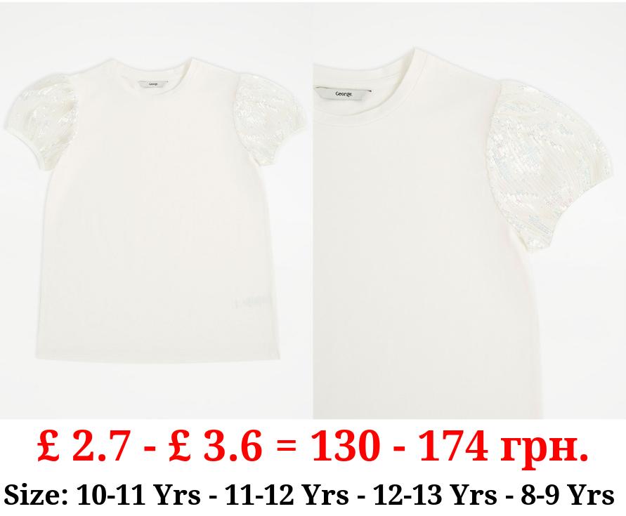 White Sequin Short Sleeve Top