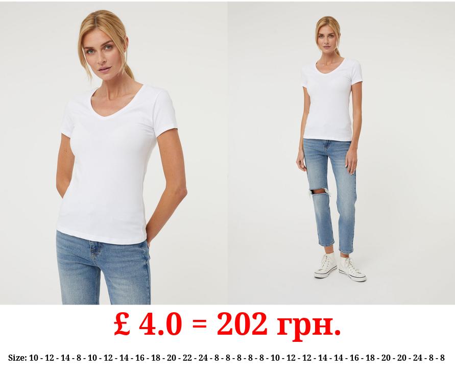 White Basic V Neck Top