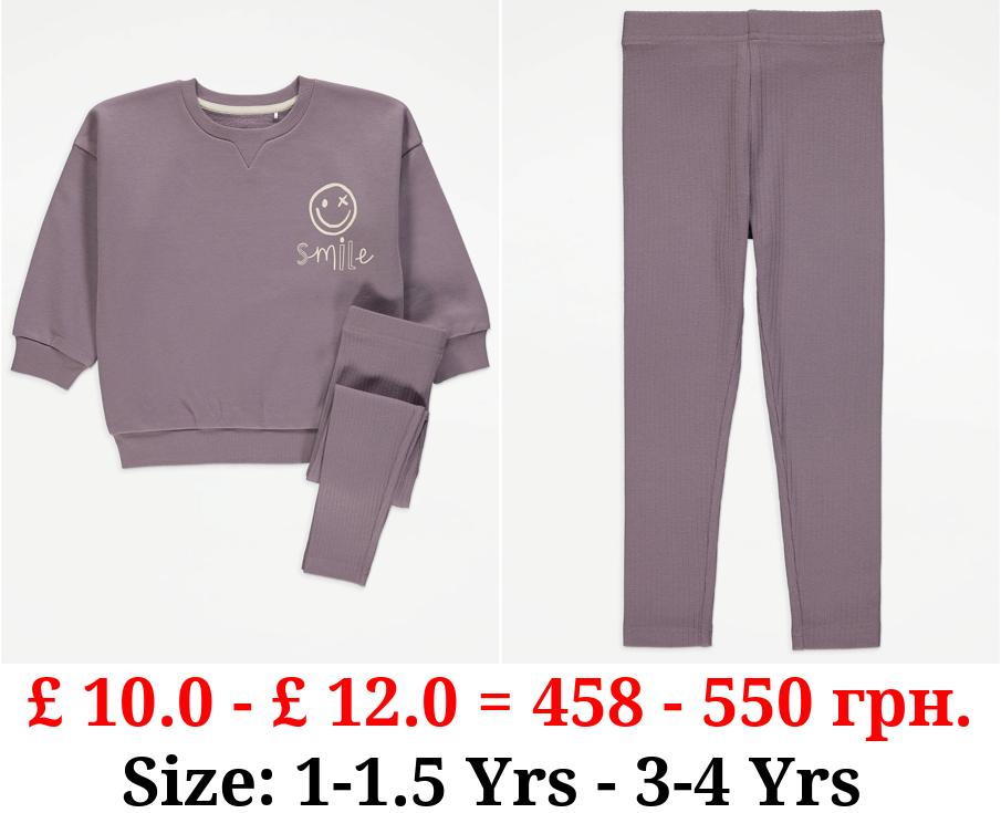 Lilac Smile Oversized Sweatshirt and Leggings Outfit