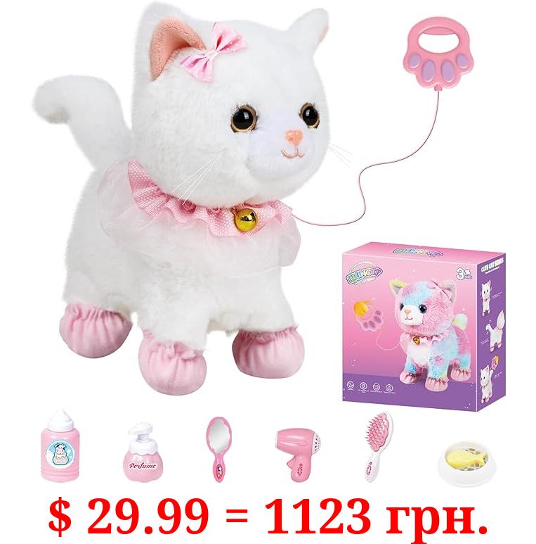 Bilinott Toy Cat for Kids, Touch and Voice Controlled Remote Control Cat with Leash, Lifelike Walking Cat Toy That Can Walk, Meow, and Wags Tail, Best Festive Gift for Boys and Girls Ages 3 4 5 6 7