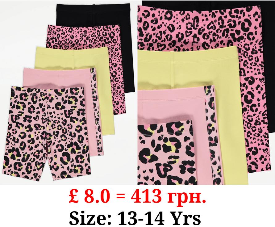 Neon Leopard Cycling Shorts 5 Pack