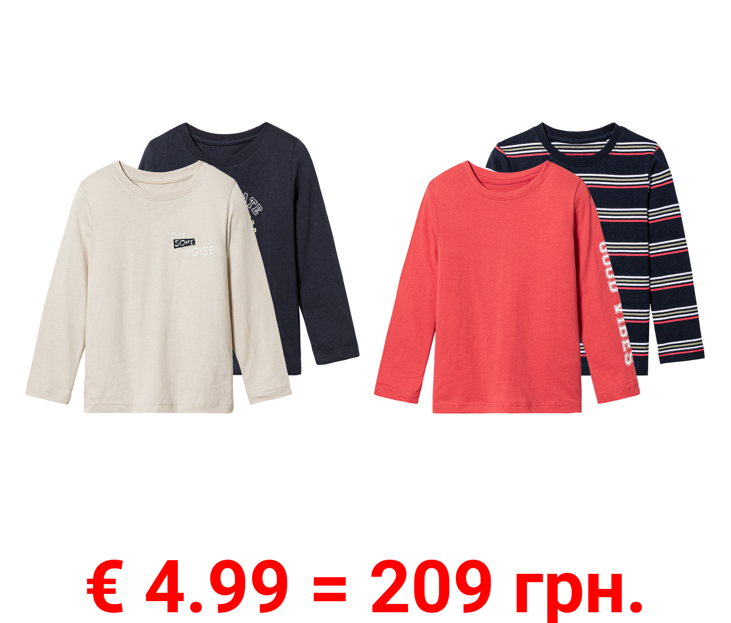 lupilu® Kleinkinder Jungen Langarmshirts, 2 Stück, aus reiner Baumwolle