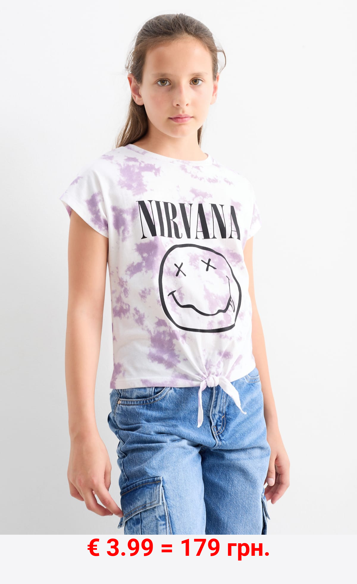Nirvana - Kurzarmshirt mit Knotendetail - gemustert