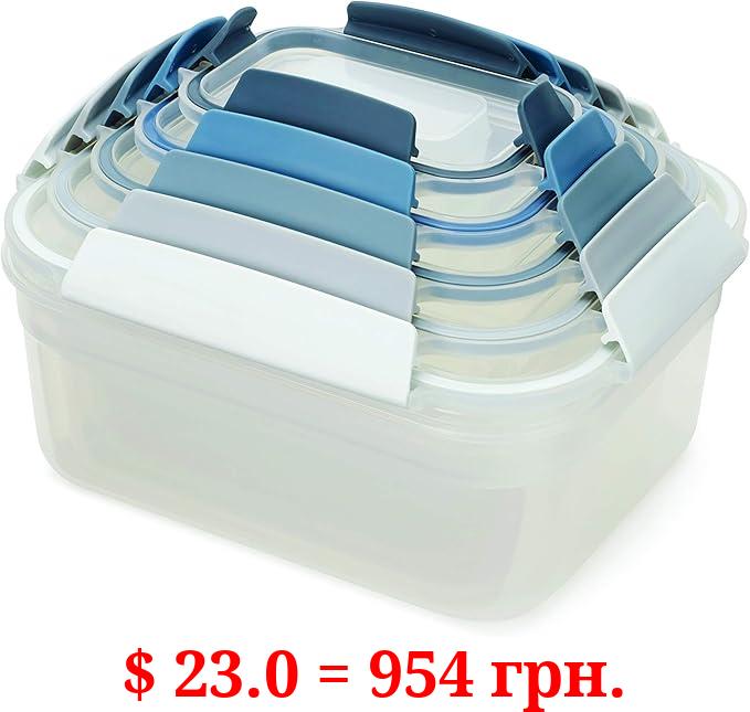 Joseph Joseph Nest Lock Plastic BPA Free Food Storage Container Set with Lockable Airtight Leakproof Lids, 10-Piece, Sky