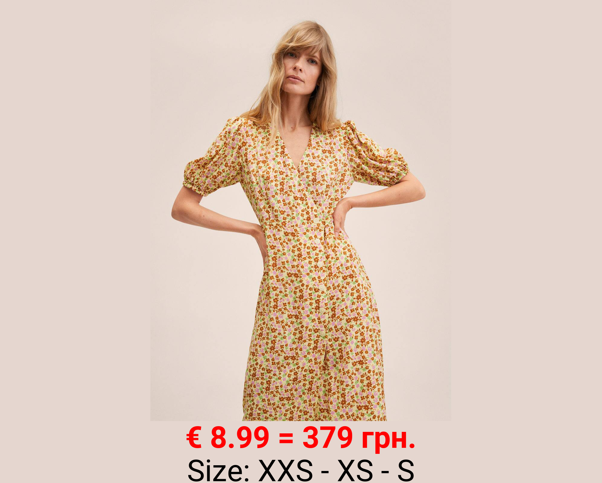 Vestido estampado manga abullonada