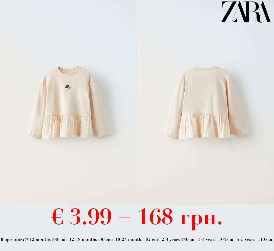 CONTRAST EMBROIDERED FLOWER TOP