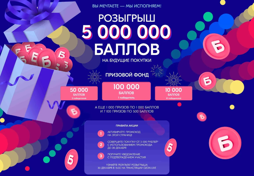 Итоги розыгрыша озон. Мега розыгрыш от Озон 2022. Розыгрыш 5000000 на ТВ. Название розыгрыша ноября. Как назвать розыгрыш на 10 летие компании.