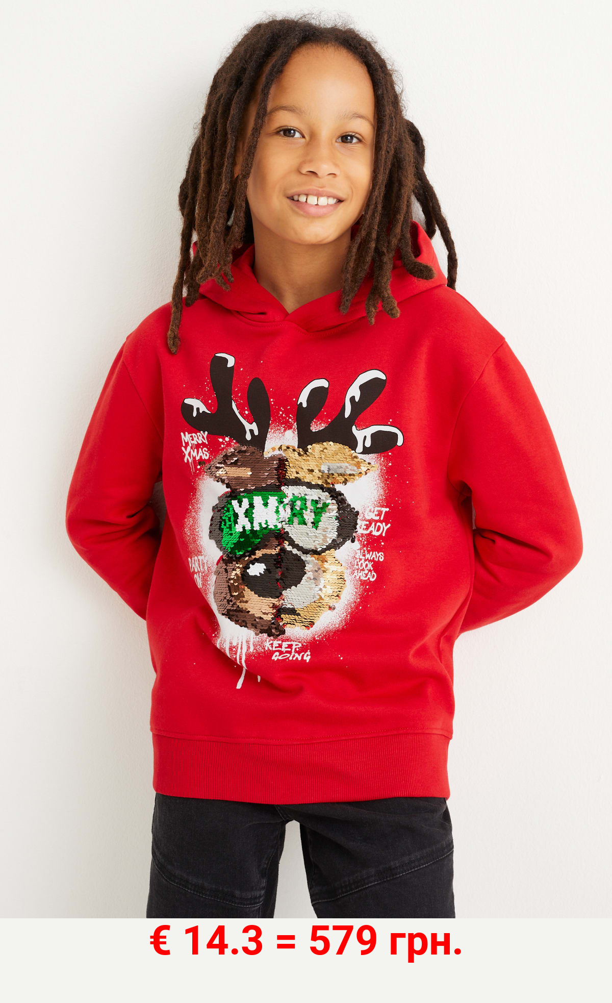 Weihnachts-Hoodie - Rentier - Glanz-Effekt