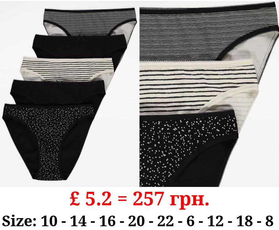 Stripe Spot High Leg Knickers 5 Pack