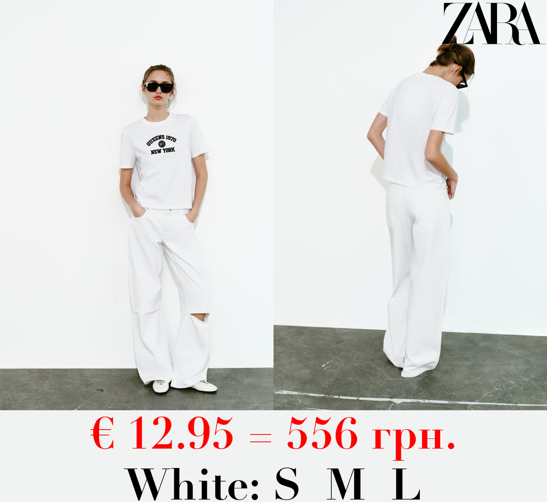 T-SHIRT WITH EMBROIDERED SLOGAN