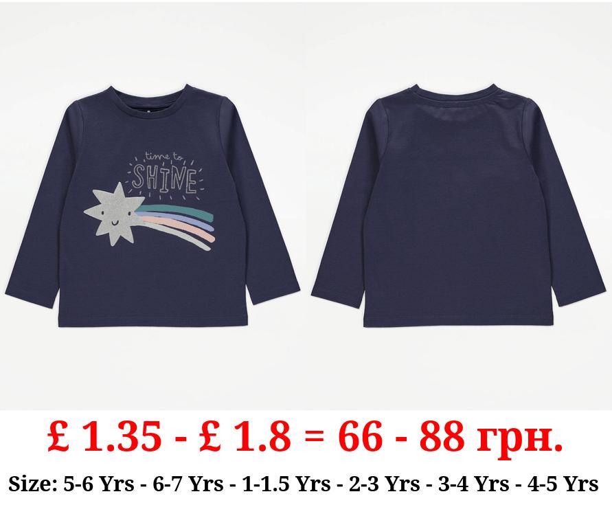 Navy Time To Shine Glitter Shooting Star Top