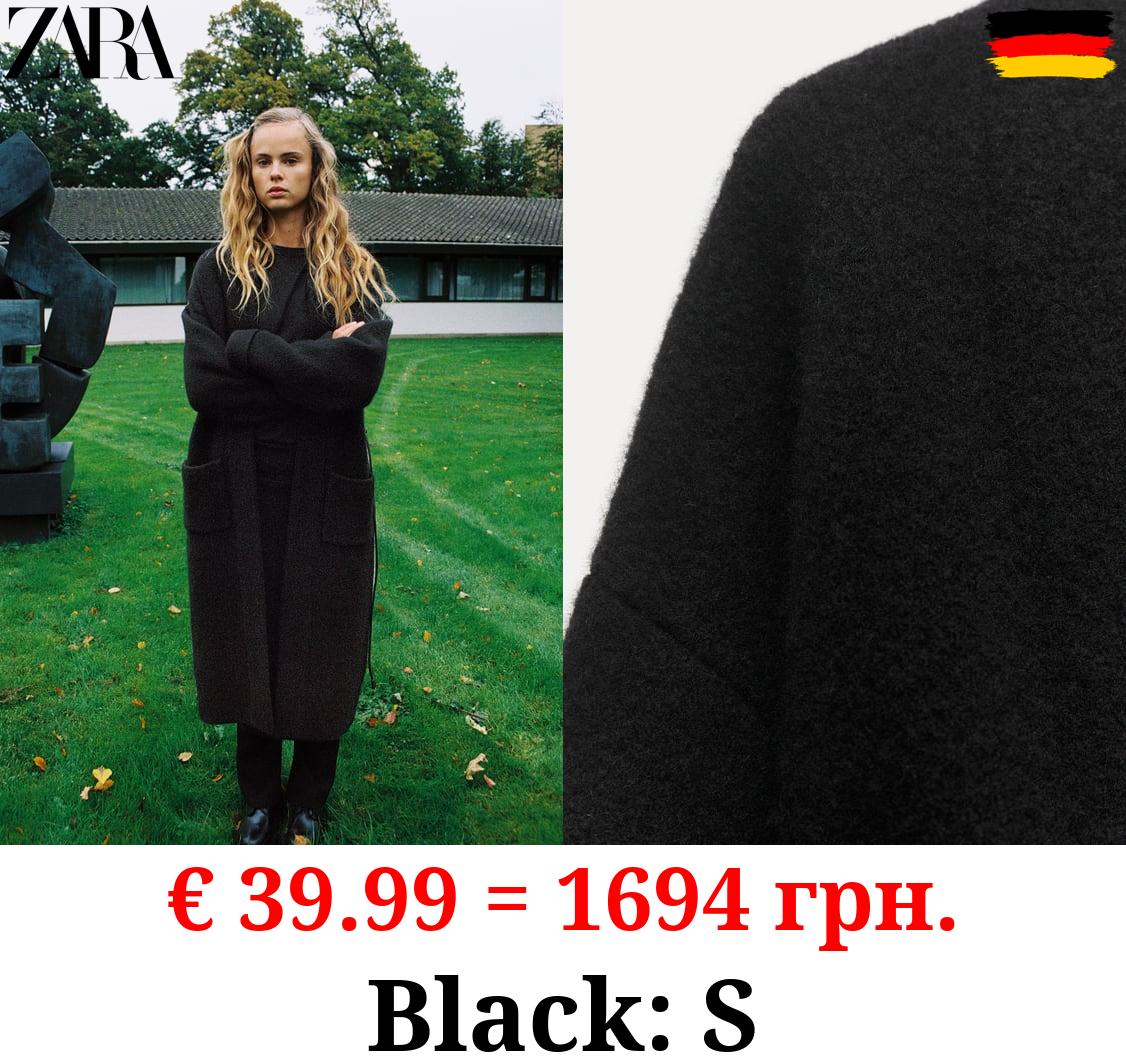 BELTED WOOL BLEND KNIT COAT