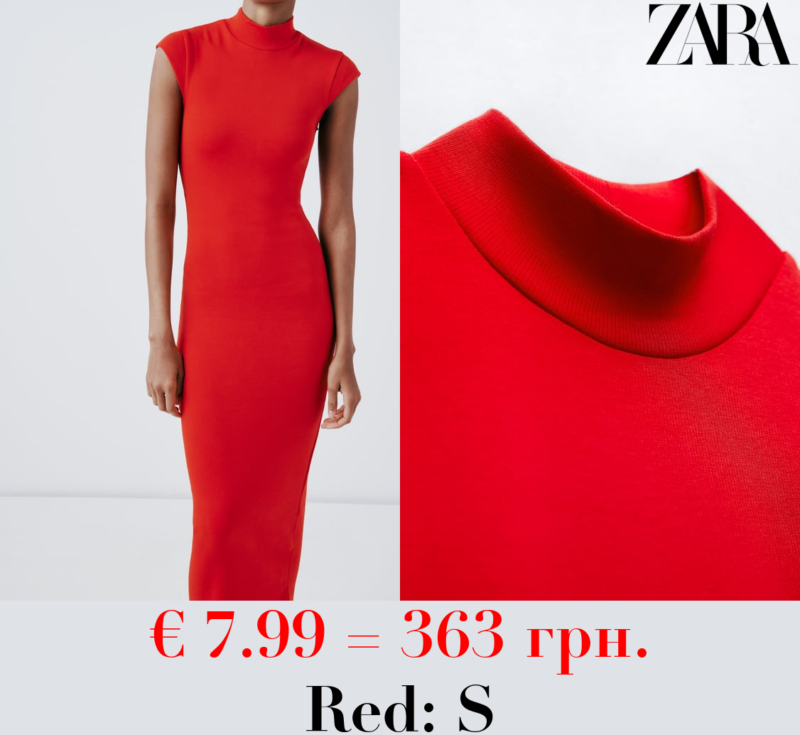 RIBBED MOCK TURTLENECK MIDI DRESS