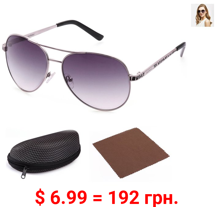 Aviator Sunglasses for Women with Case, Grey Gradient, 61mm