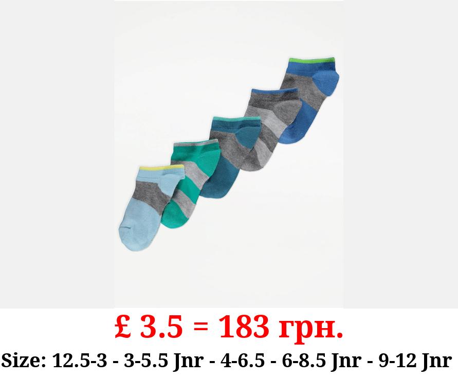 Blue Stripey Colour Pop Trainer Liner Socks 5 Pack