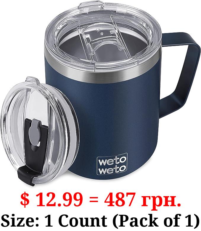 WETOWETO 14 oz Coffee Mug, Vacuum Insulated Camping Mug with Lid, Double Wall Stainless Steel Travel Tumbler Cup, Thermal Coffee Mug, Powder Coated Navy Blue