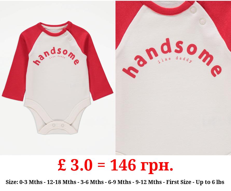 Red Handsome Like Daddy Long Sleeve Slogan Bodysuit