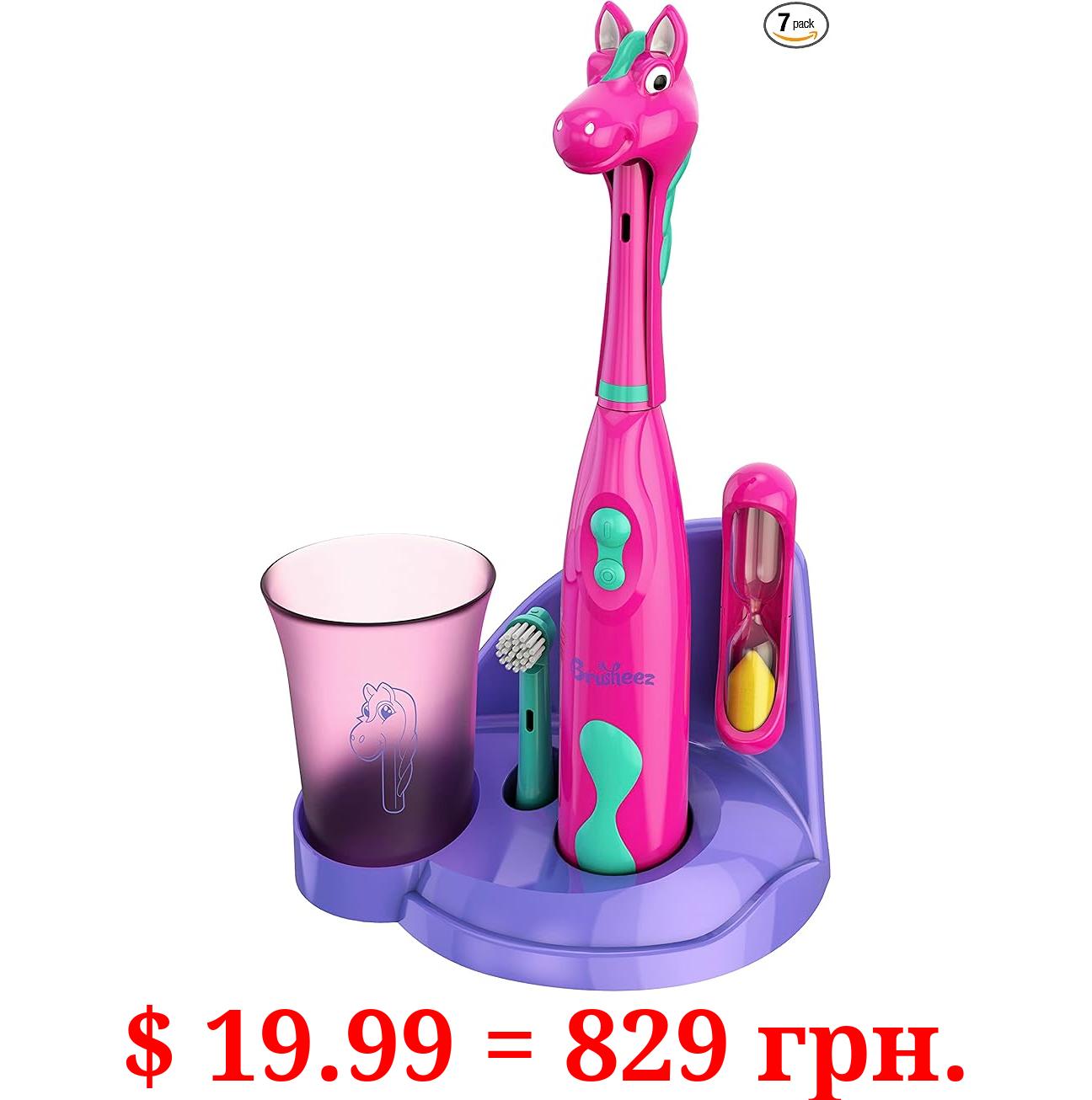 Brusheez® Kids’ Electric Toothbrush Set - Safe & Effective for Ages 3+ - Parent Tested & Approved with Gentle Bristles, 2 Brush Heads, Rinse Cup, 2-Minute Timer, & Storage Base (Prancy The Pony)
