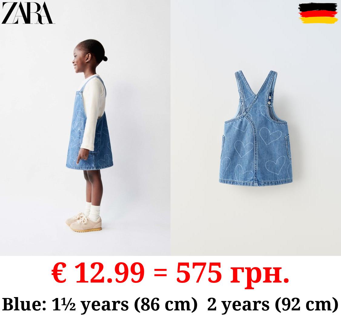 DENIM PINAFORE DRESS WITH HEARTS