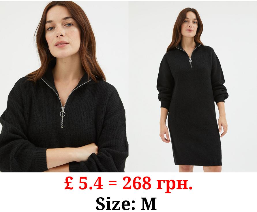 Black Zip Up Knitted Dress