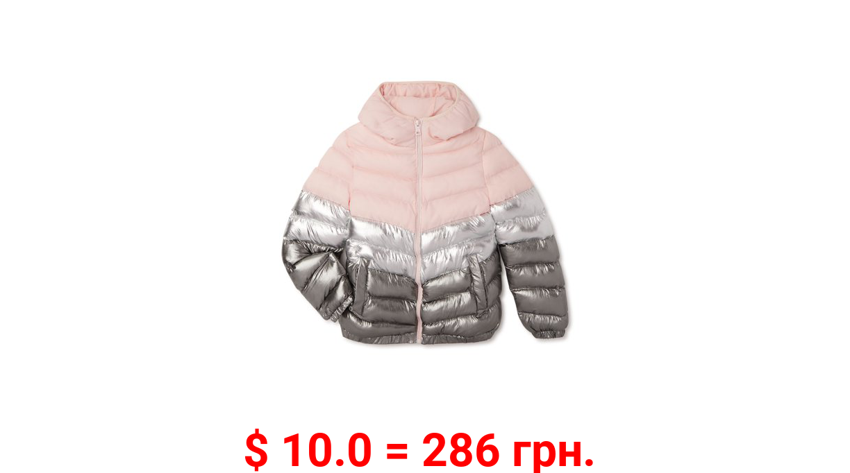Climate Concepts Girls Metallic Chevron Puffer Coat Jacket, Sizes 4-16
