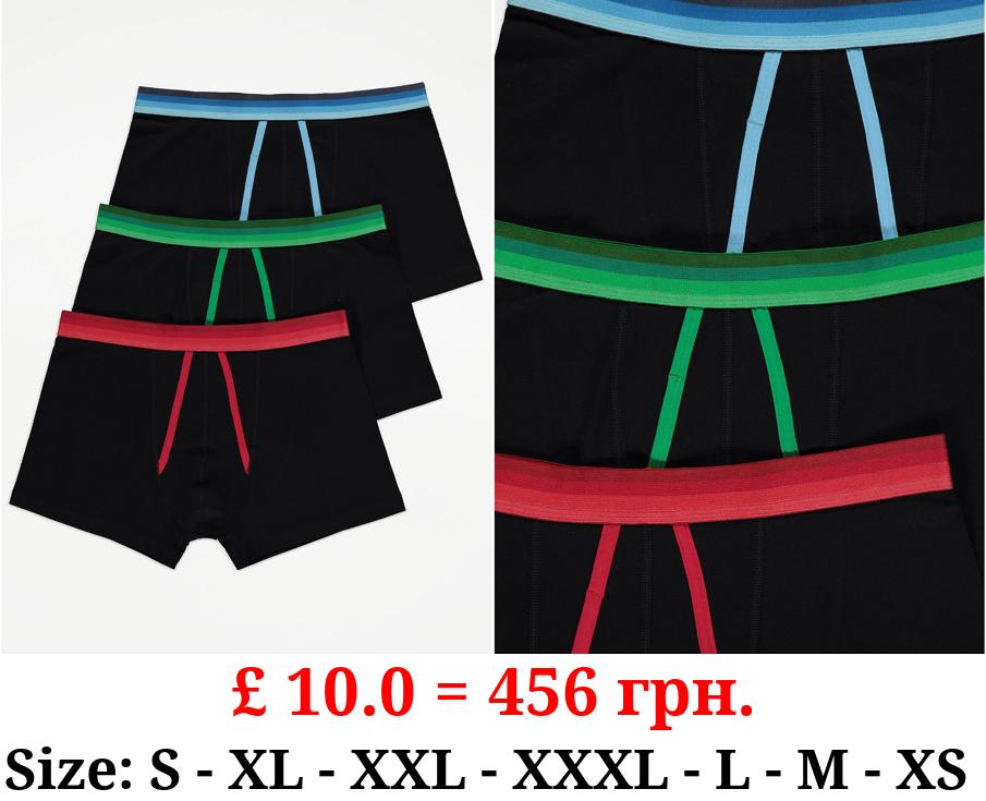 Black Contrast Trim A-Front Trunks 3 Pack