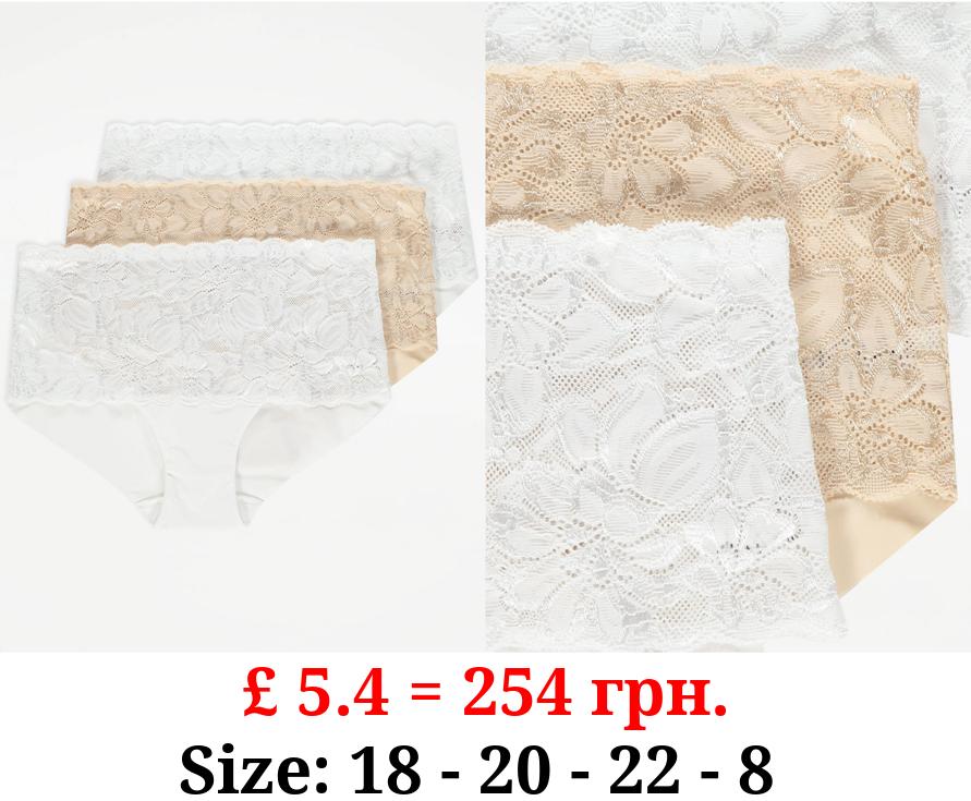 White Lace Midi Briefs 3 Pack