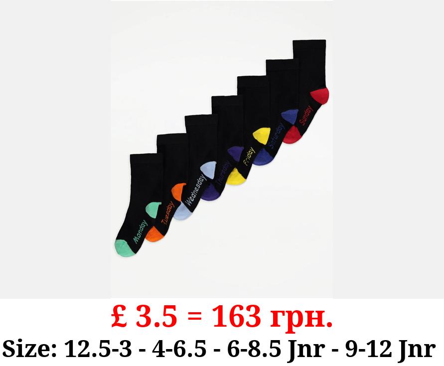 Black Day of the Week Cotton Rich Ankle Socks 7 Pack