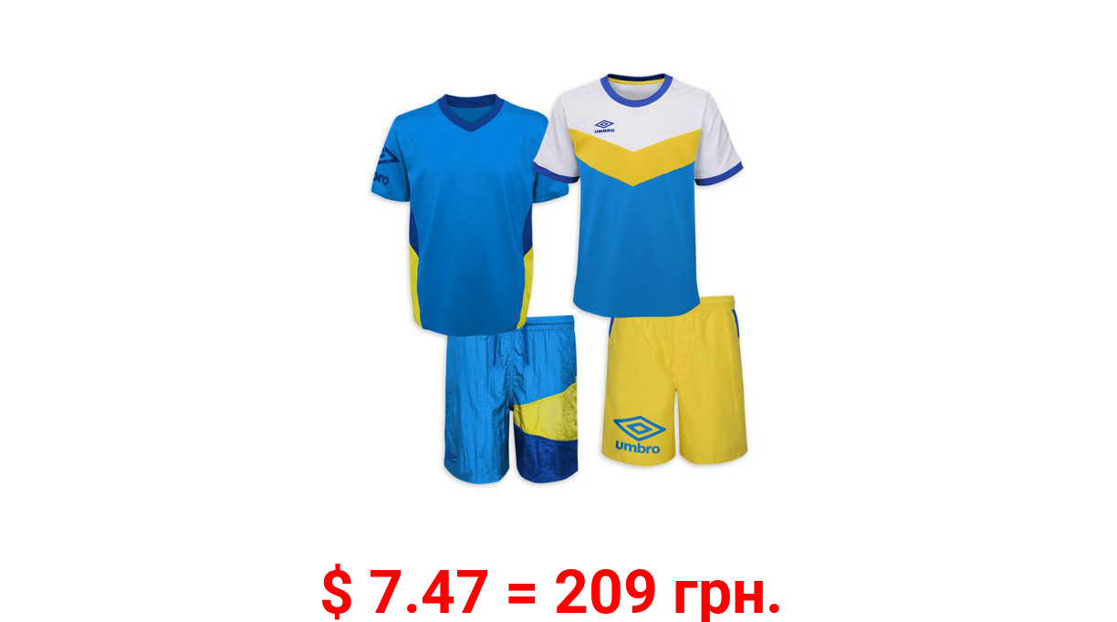 Umbro Boys Retro Diamond Soccer Jerseys and Shorts 4-Piece Outfit Set, Sizes 4-18