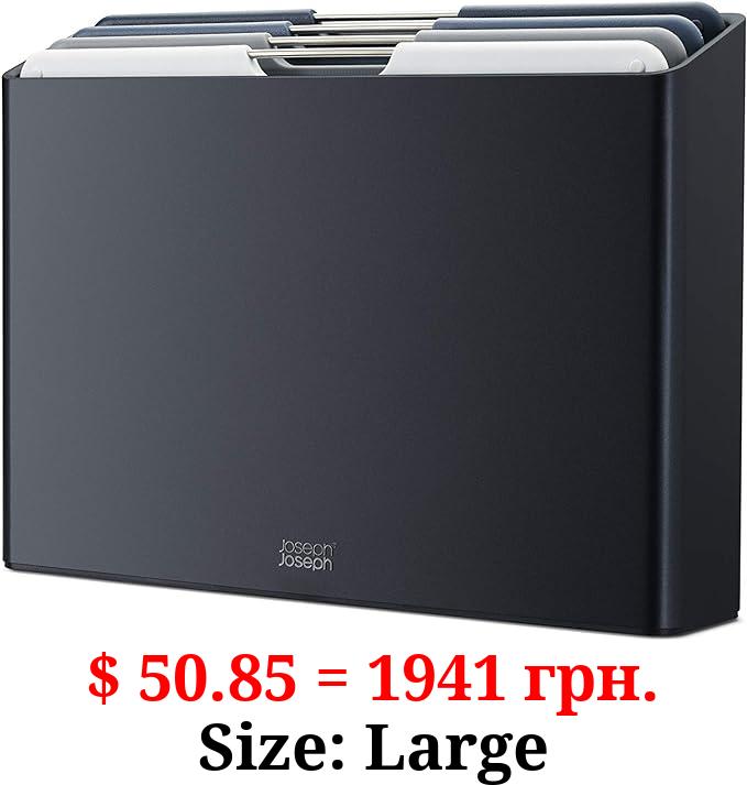 Joseph Joseph Folio 4-Piece Color coded Cutting Board Set, Slimline Case for Organized Storage, Large - Graphite